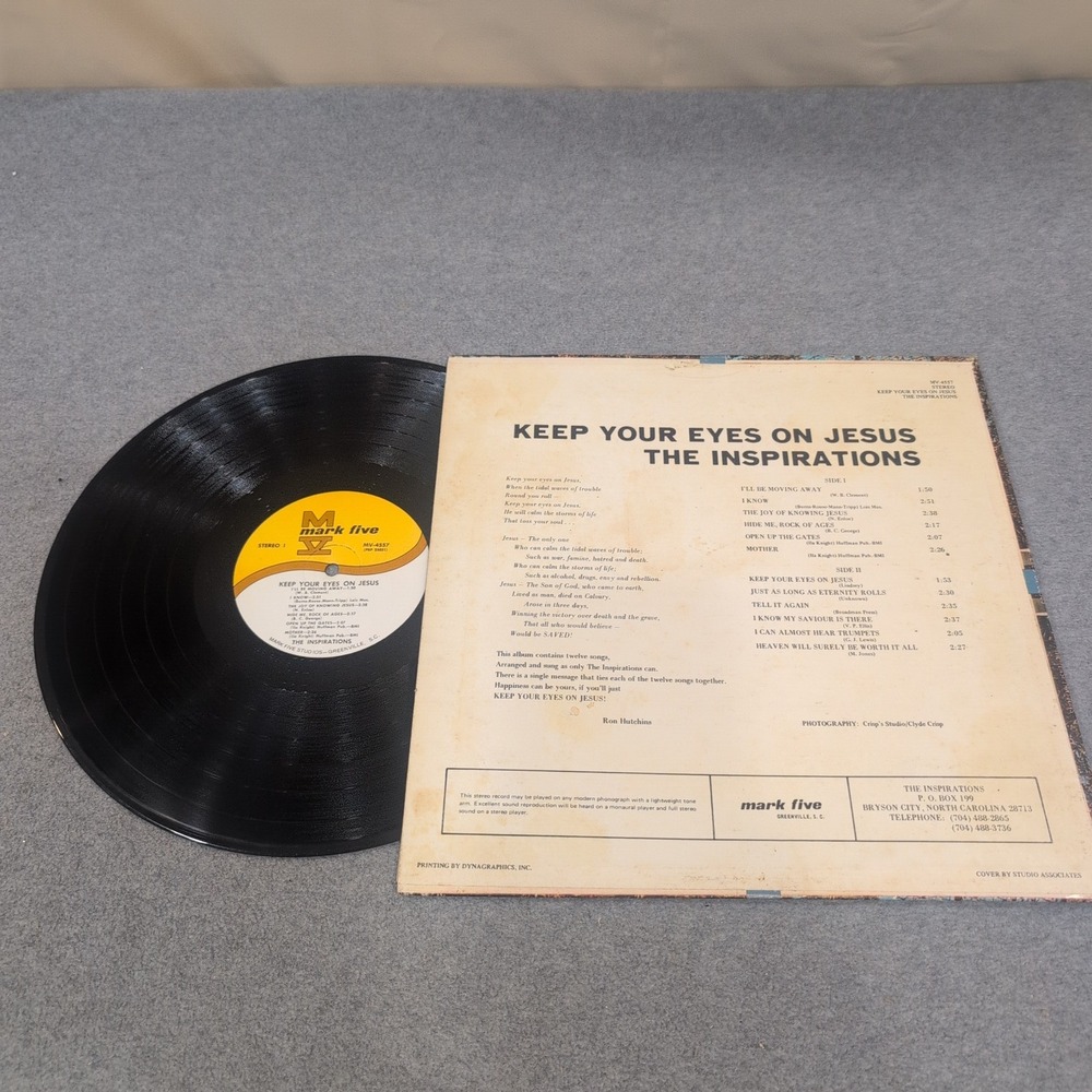 The Inspirations Keep Your Eyes On Jesus Vinyl LP Mark Five MV-4557 Stereo VG - Picture 2 of 2